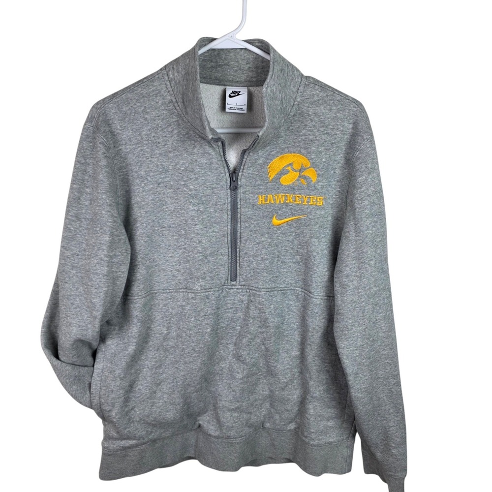 Nike Iowa Hawkeyes Sweatshirt Mens Large Gray Excellent Quarter Zip Fleece Logo